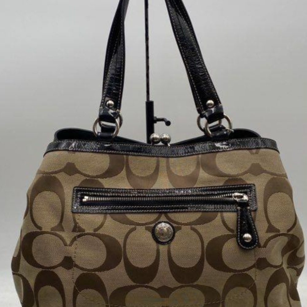 Coach Vintage Brown and Black Legacy Signature Canvas Shoulder Bag